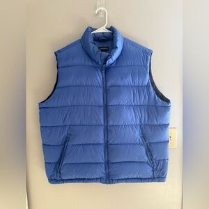 Lands End Down Filled Puffer Vest Mens SZ XL Blue Full Zip Inside Pockets Warm